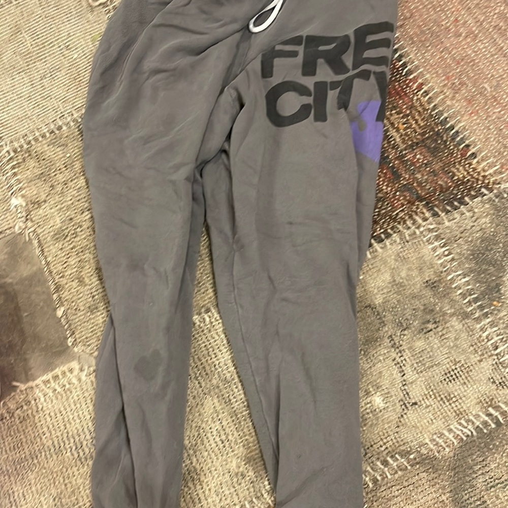 Free city greenish/ grey sweats with purple bird.